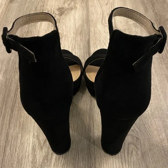 Athlefit Black High Heels Platform Block Heel Chunky Faux Suede Ankle Strap 7.5 - Picture 7 of 16